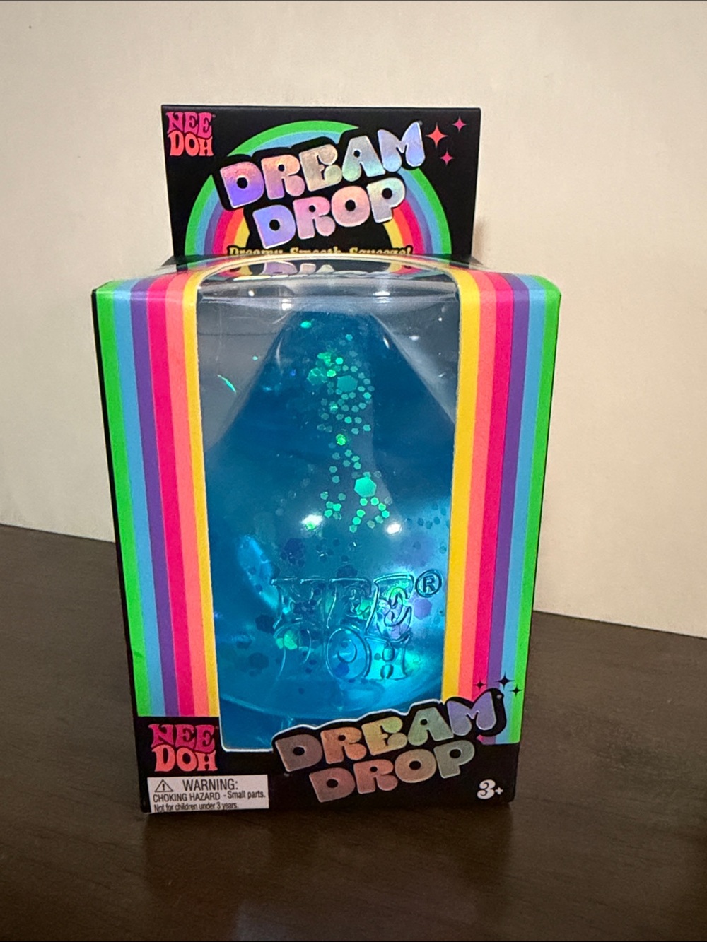 NIB- NeeDoh Dream Drop Blue Glitter with Splash Display Stand